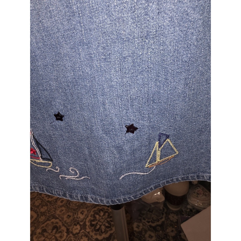 Christopher & Banks Size L Denim Jacket Shirt Sailing Theme. 23" PTP,  26" Long. - Picture 11 of 12